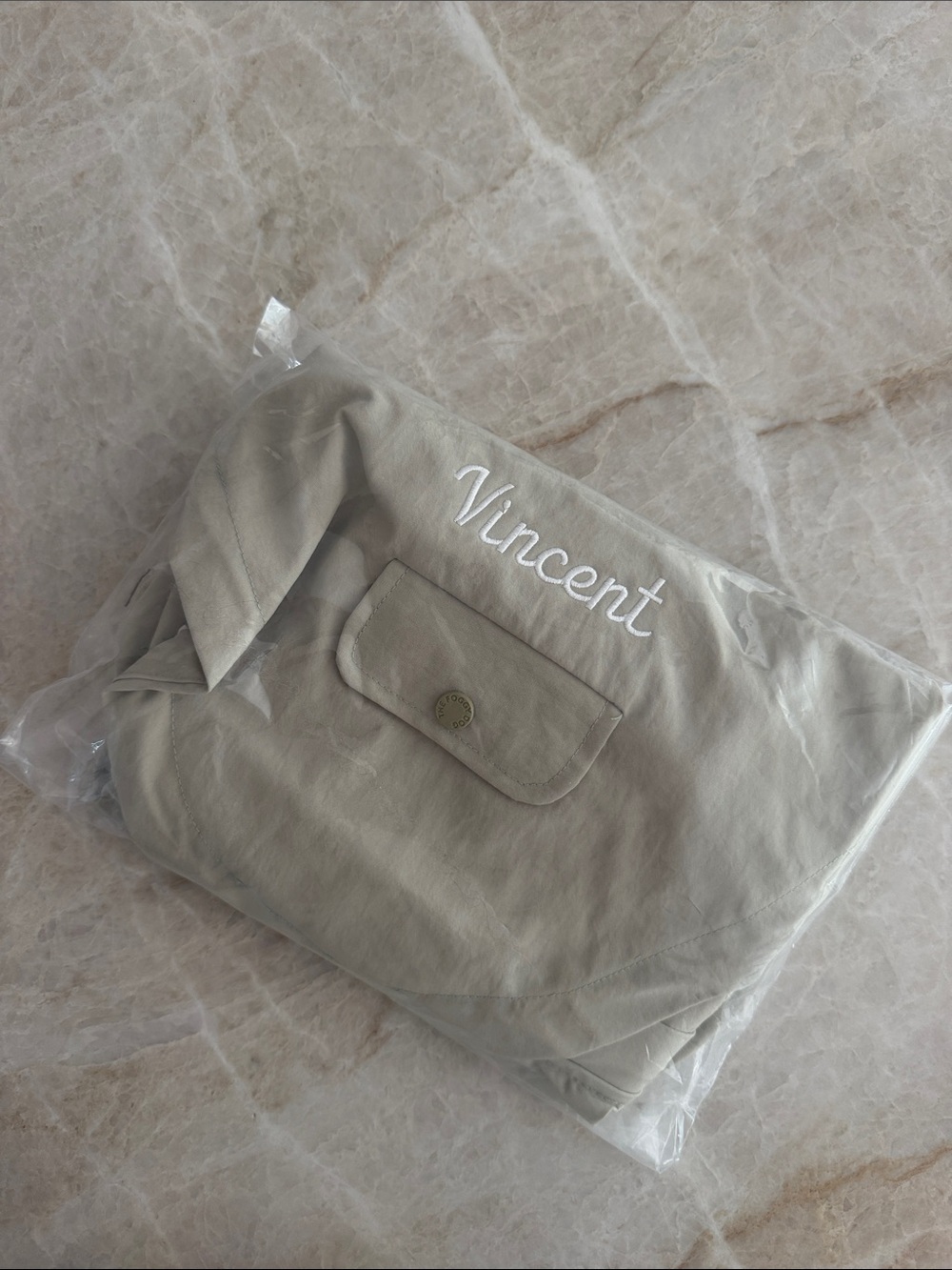 THE FOGGY DOG | Sage Raincoat | Size: Small | Embroidered “Vincent”